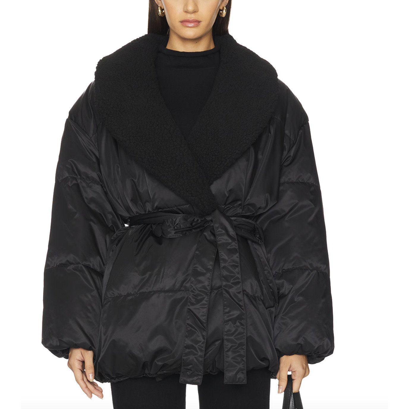 New Heartloom Remi Jacket Black Belted Puffer Faux Fur